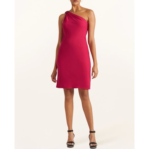 NWT Lauren Ralph Lauren Druzana Georgette Magenta One Shoulder Cocktail Dress - Picture 1 of 8